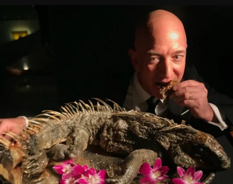 Jeff Bezos eating an Iguana